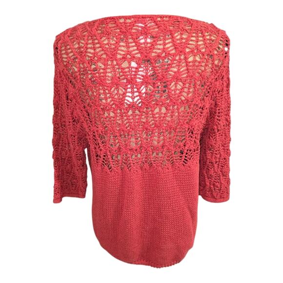Chico's Salmon Open Weave Crochet Knit Top Sweater Size 2 Large New!! - Picture 3 of 6